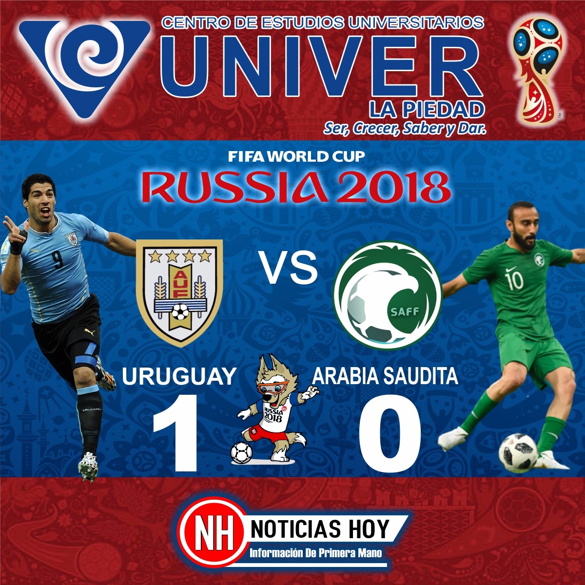 Uruguay califica a octavos al vencer 1 - 0 a Arabia ...